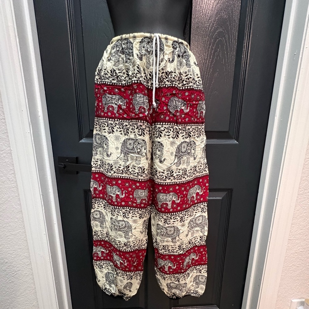 Elephant Print Red and Cream Harem Pants